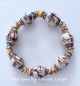 Chinoiserie Ginger Jar Beaded Bracelet - Brown & White - Ginger jar