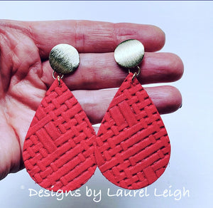 Gold and Red Leather Basketweave Statement Earrings - Posts - Designs by Laurel Leigh
