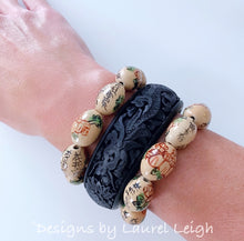 Load image into Gallery viewer, Chinoiserie Floral Calligraphy Bead Statement Bracelet - Ginger jar