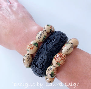 Chinoiserie Floral Calligraphy Bead Statement Bracelet - Ginger jar