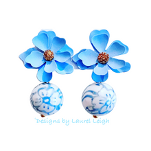 Load image into Gallery viewer, Wedgwood Blue Dogwood Drop Earrings - Chinoiserie jewelry
