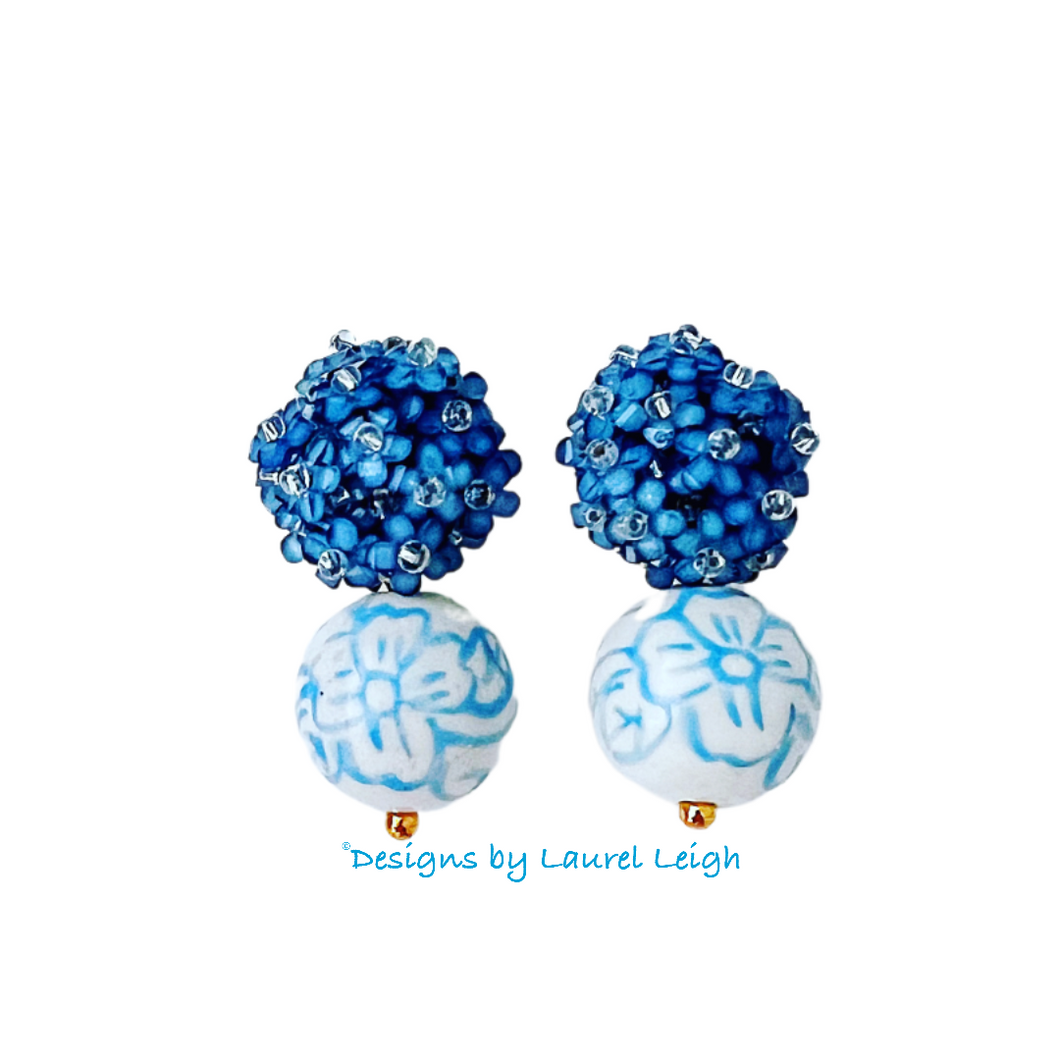 Wedgwood Blue Floral Drop Earrings - Chinoiserie jewelry