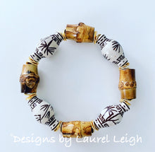 Load image into Gallery viewer, Chinoiserie Ginger Jar Bamboo Beaded Bracelet - Brown &amp; White - Ginger jar