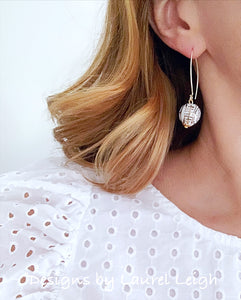 Gold and White Chinoiserie Drop Earrings - Ginger jar
