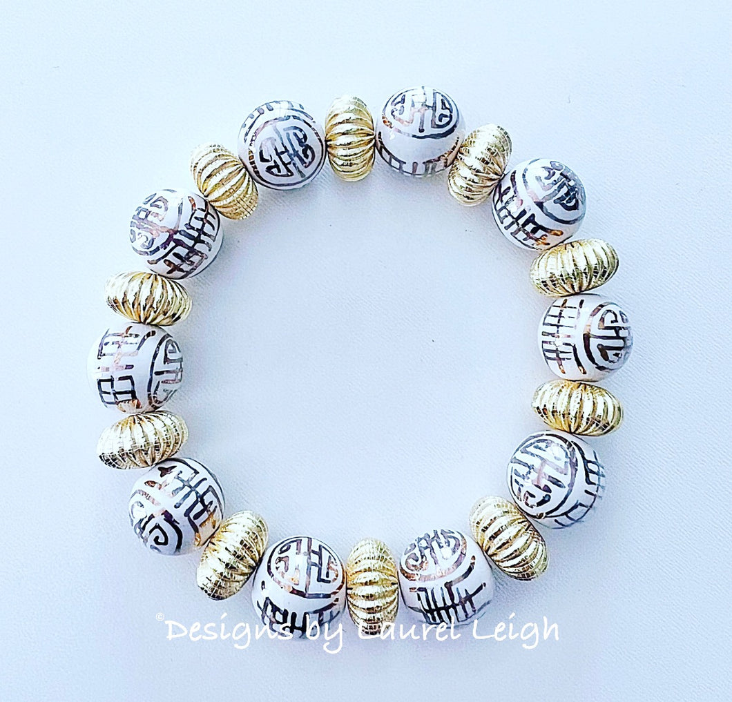 Gold & White Chinoiserie Bracelet - Chinoiserie jewelry