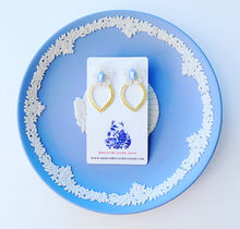 Load image into Gallery viewer, Wedgwood Blue Cameo &amp; Mother of Pearl Earrings - Gold Scalloped - Ginger jar