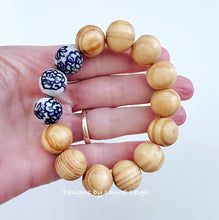 Load image into Gallery viewer, Chinoiserie Peony Bracelet - Natural Wood - Chinoiserie jewelry