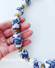 Load image into Gallery viewer, Chunky Blue and White Chinoiserie Dragon Statement Necklace - Ginger jar