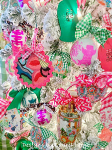 Designer Fabric Ornaments - Pink/Green Schumacher Chiang Mai Dragon - Ginger jar