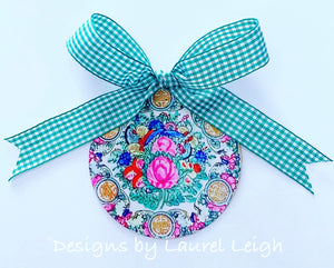 Chinoiserie Christmas Ornament- 4” Rose Medallion Plate Pattern - Pick Ribbon - Ginger jar