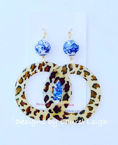 Chinoiserie Ginger Jar Animal Print Acrylic Hoops - 4 Styles - Ginger jar