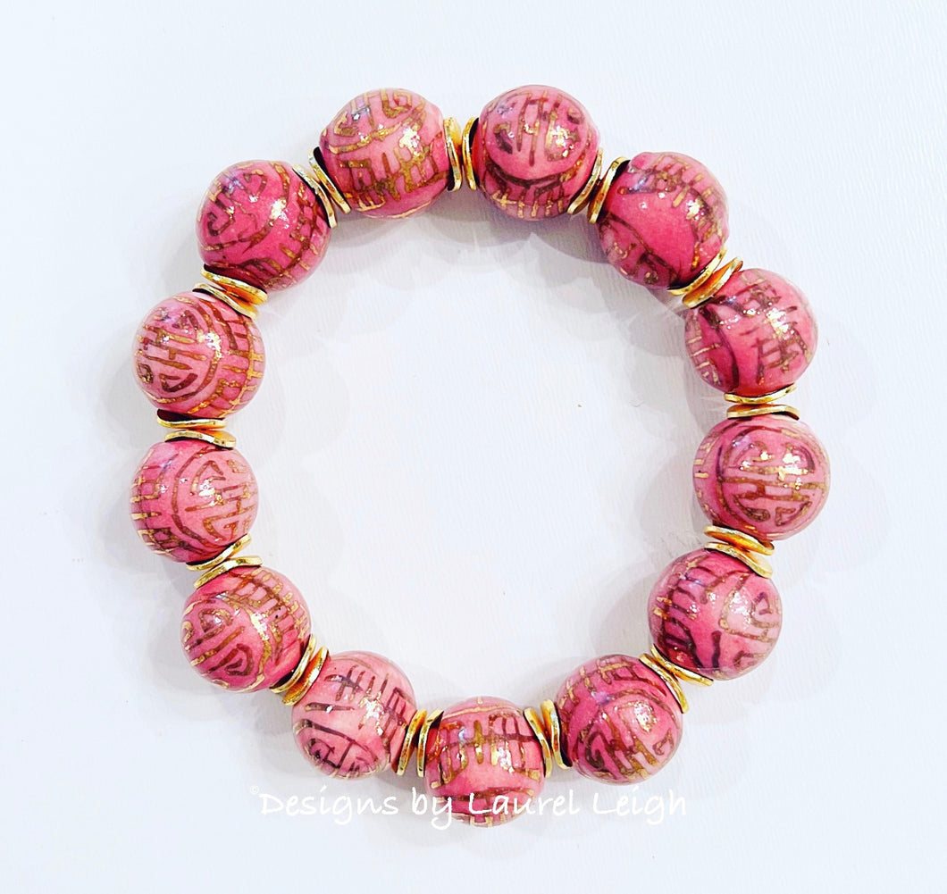 Pink & Gold Chinoiserie Bracelet - Chinoiserie jewelry