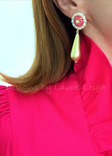 Load image into Gallery viewer, Gold Teardrop Earrings - Pink Gemstone Pearl Posts - Ginger jar
