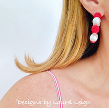 Load image into Gallery viewer, Chinoiserie Red Cinnabar Pearl Hoops - Chinoiserie jewelry