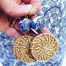 Load image into Gallery viewer, Chinoiserie Rattan Peony Earrings - Chinoiserie jewelry