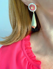 Load image into Gallery viewer, Gold Teardrop Earrings - Pink Gemstone Pearl Posts - Ginger jar