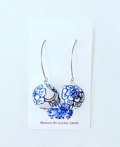 Blue & White Chinoiserie Wire Drop Earrings - Chinoiserie jewelry