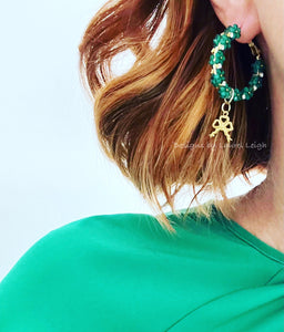 Green Hydrangea Bow Hoop Earrings - Chinoiserie jewelry