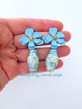 Load image into Gallery viewer, Wedgwood Blue Ginger Jar Dogwood Earrings - Chinoiserie jewelry