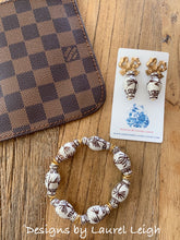 Load image into Gallery viewer, Chinoiserie Ginger Jar Bow Statement Earrings - Brown &amp; White - Ginger jar
