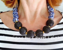 Load image into Gallery viewer, Chunky Blue &amp; White with Black Chinoiserie Statement Necklace - Ginger jar