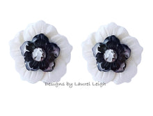 Load image into Gallery viewer, White &amp; Silver Cameo Pearl Flower Studs - Chinoiserie jewelry