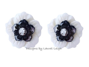 White & Silver Cameo Pearl Flower Studs - Chinoiserie jewelry