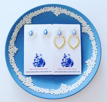 Load image into Gallery viewer, Wedgwood Blue Cameo &amp; Mother of Pearl Earrings - Gold Scalloped - Ginger jar