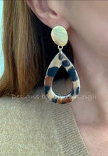 Load image into Gallery viewer, Gold and Leather Leopard Print Cutout Teardrop Earrings - Posts - Ginger jar