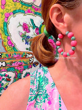 Load image into Gallery viewer, Pink &amp; Green Chinoiserie Hoops - Chinoiserie jewelry