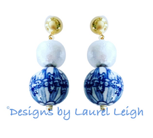 Load image into Gallery viewer, Chinoiserie Orchid &amp; Pearl Drop Earrings - Chinoiserie jewelry