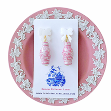 Load image into Gallery viewer, Pink Ginger Jar Pearl Bow Earrings - Chinoiserie jewelry