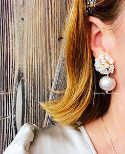 Rhinestone Hydrangea Blossom Pearl Drop Earrings - Chinoiserie jewelry