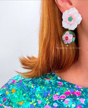 Load image into Gallery viewer, Pink &amp; Green Cloisonné Floral Pearl Earrings - Chinoiserie jewelry
