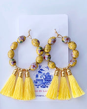 Load image into Gallery viewer, Yellow Chinoiserie Cloisonné Tassel Earrings - Ginger jar