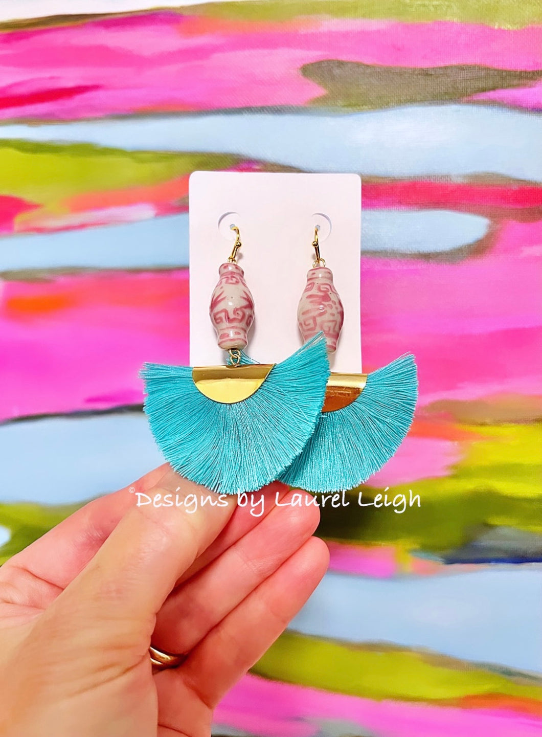 Pink Chinoiserie Ginger Jar Tassel Earrings - Chinoiserie jewelry