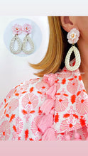 Load image into Gallery viewer, Pink/Orange Floral Cameo Rattan Earrings - Chinoiserie jewelry