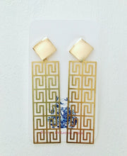 Load image into Gallery viewer, Gold Geometric Greek Key Post Earrings - Designs by Laurel Leigh