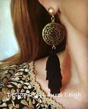 Load image into Gallery viewer, Chinoiserie Slinky Tassel Statement Earrings - Black &amp; Gold - Designs by Laurel Leigh