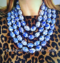 Load image into Gallery viewer, Chinoiserie Blue &amp; White Oval Bead Necklace - Chinoiserie jewelry