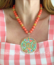 Load image into Gallery viewer, Rose Medallion Chinoiserie Pendant Necklace - Orange - Ginger jar