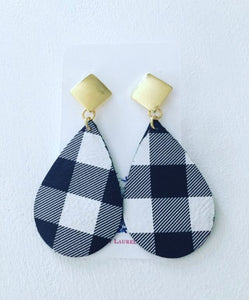 Buffalo Check Plaid Leather Statement Earrings - Red & Black or Black & White - Designs by Laurel Leigh