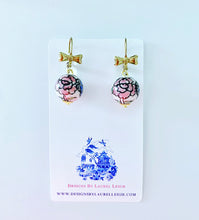 Load image into Gallery viewer, Chinoiserie Pink Peony and Bow Earrings - Ginger jar