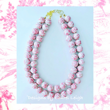 Load image into Gallery viewer, Pink and White Chinoiserie Double Strand Statement Necklace - Chinoiserie jewelry