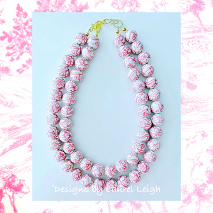 Pink and White Chinoiserie Double Strand Statement Necklace - Chinoiserie jewelry