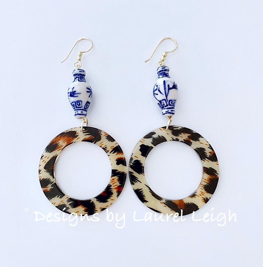 Chinoiserie Ginger Jar Animal Print Acrylic Hoops - 4 Styles - Ginger jar