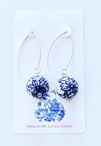Chinoiserie Blue & White Floral Bead Dangle Earrings - Ginger jar