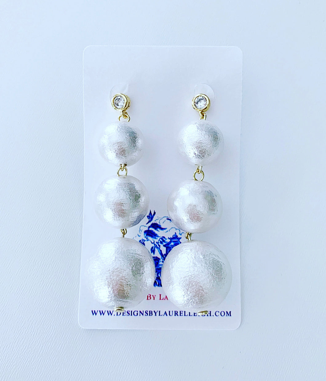 Rhinestone & Graduated Cotton Pearl Bonbon Drop Earrings - 2 Styles - Ginger jar