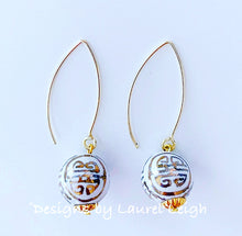 Load image into Gallery viewer, Gold and White Chinoiserie Drop Earrings - Ginger jar