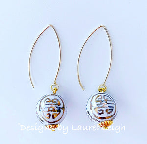 Gold and White Chinoiserie Drop Earrings - Ginger jar